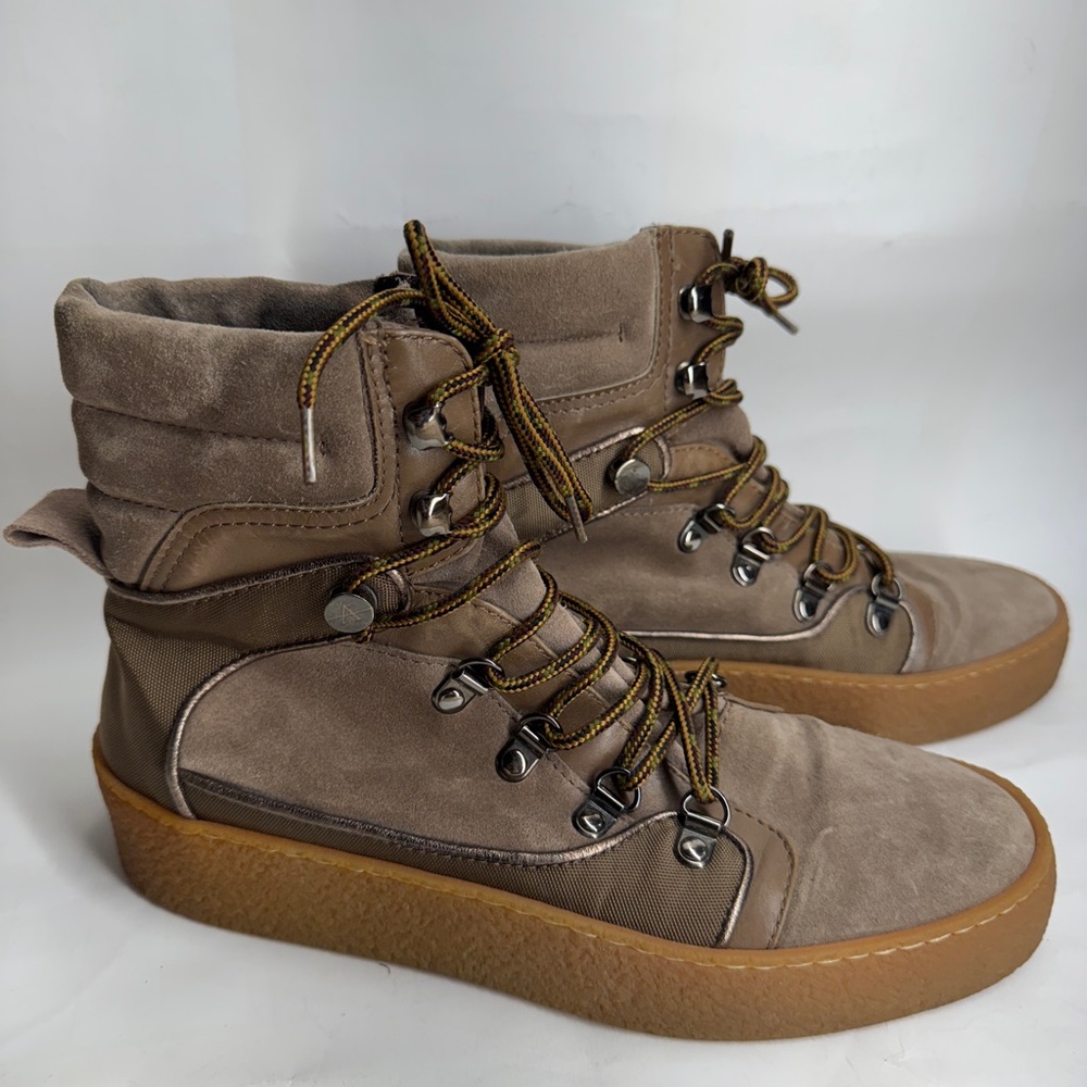 Aquatalia Gabriella Suede Platform High-Top Sneakers Taupe Men's 8 Italy Made